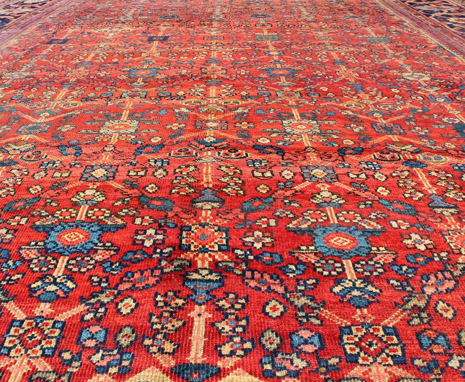 Antique Sultanabad Rug with All Over Geometric Design in Red, Blue, Green In Good Condition For Sale In Atlanta, GA