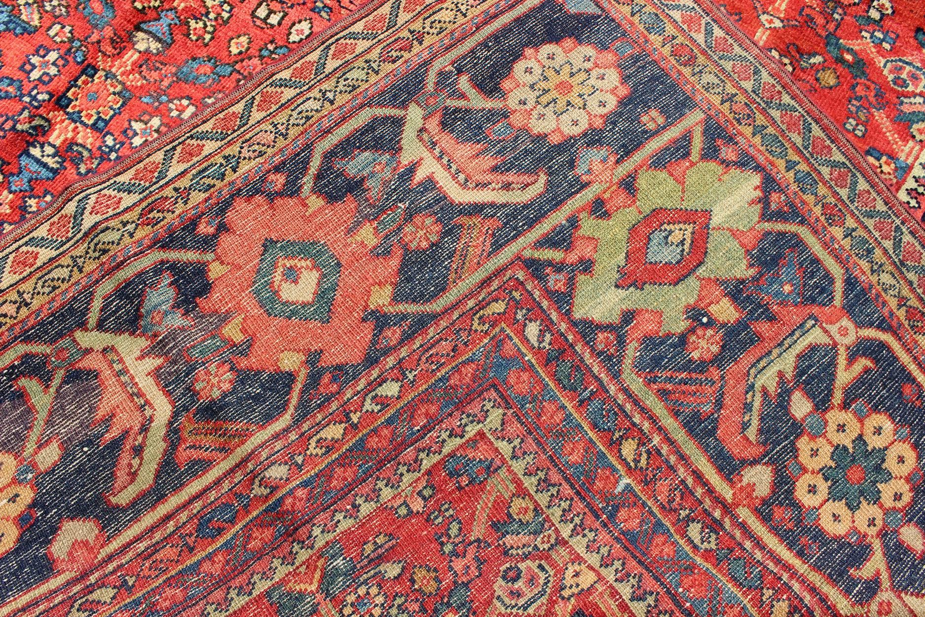 20th Century Antique Sultanabad Rug with All Over Geometric Design in Red, Blue, Green For Sale