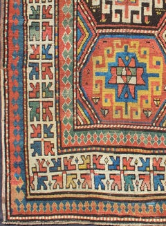 Late 19th Century Antique Kazak Carpet with Colorful Geometric Design