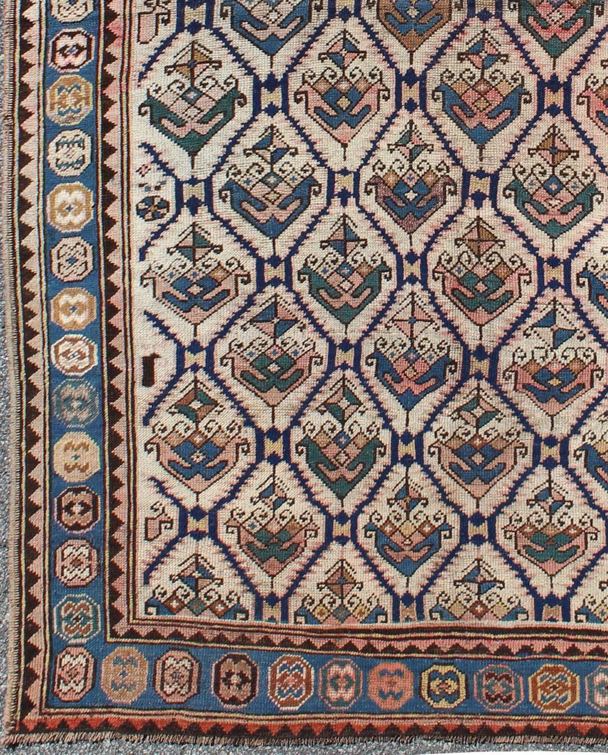 Measures: 4'9 x 7'9.
Antique Karabagh Carpet with All-Over Sub-Geometric Design 4'9
