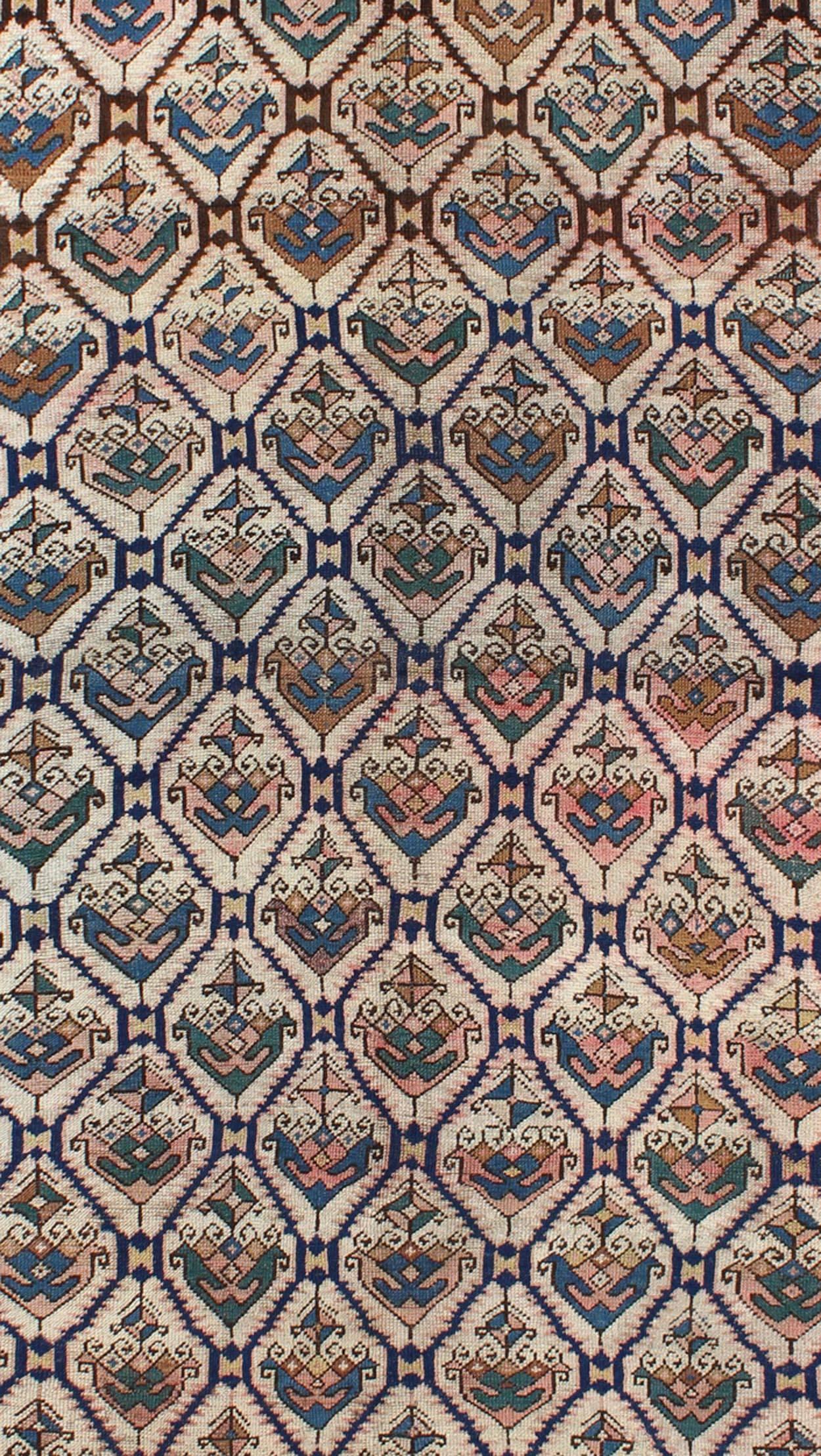 Malayer Antique Karabagh Carpet with All-Over Sub-Geometric Design 4'9