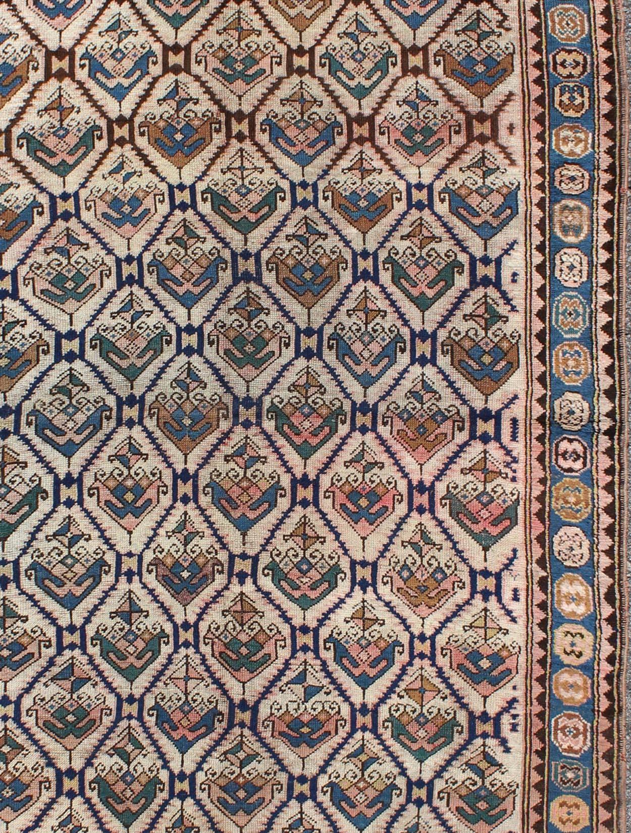 Caucasian Antique Karabagh Carpet with All-Over Sub-Geometric Design 4'9