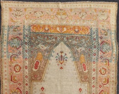Antique Turkish Sivas Prayer Rug with Floral Design in Ivory, Taupe, and Pink