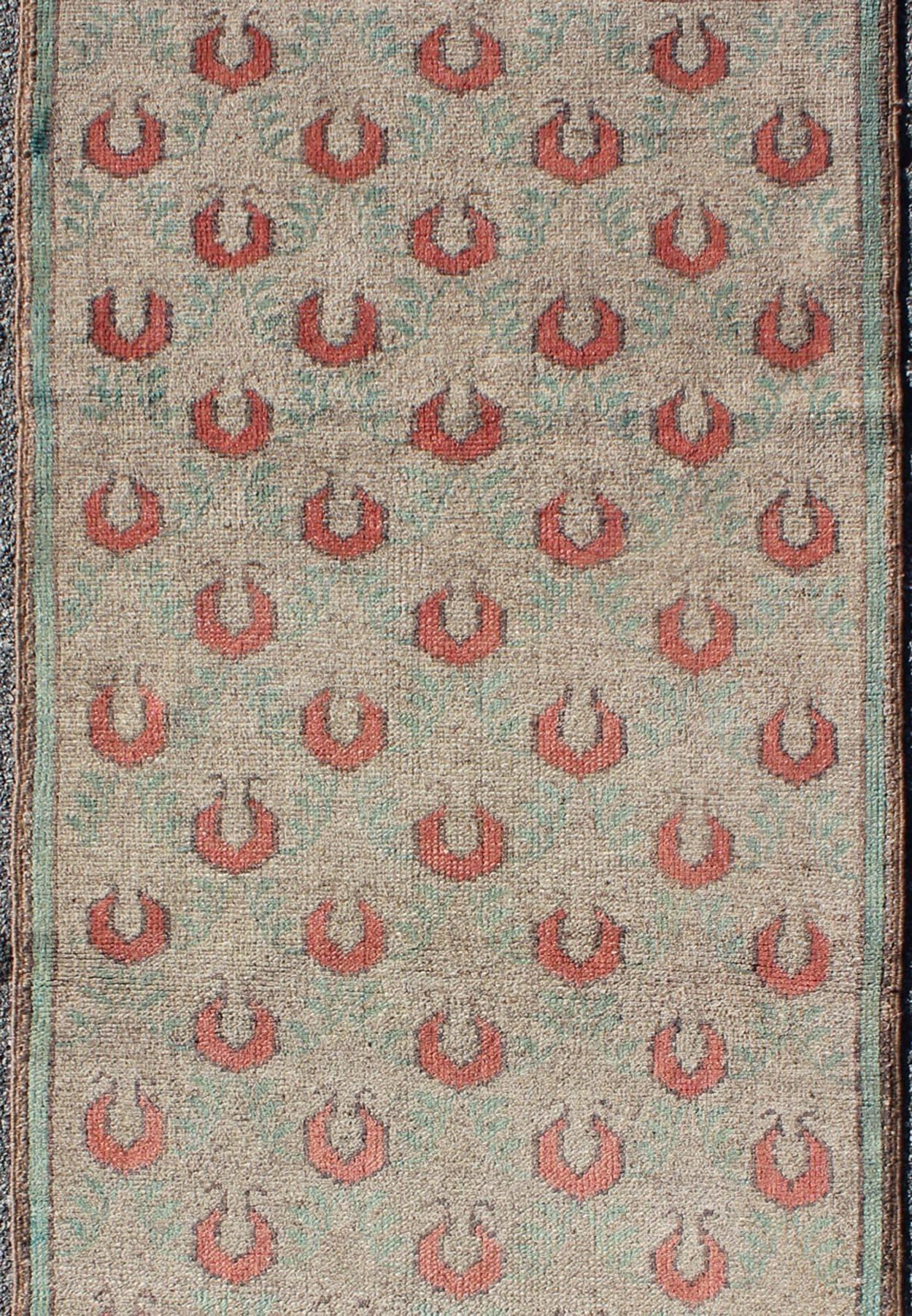 Hand-Knotted Mid-Century Vintage Turkish Tulu Rug with Paisley Medallion Design