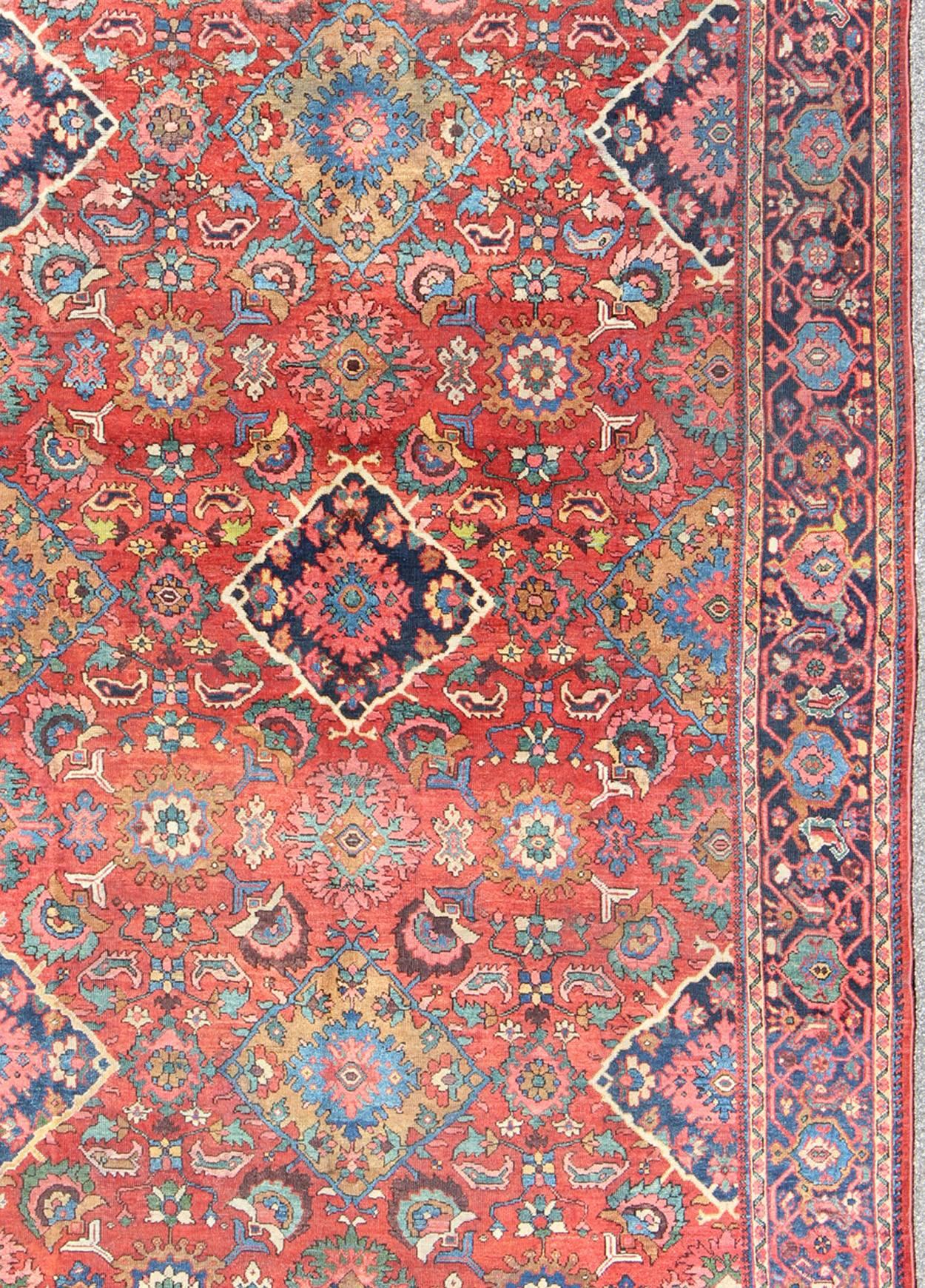 Persian Antique Sultanabad Rug with All Over Diamond Medallions & Floral Motifs For Sale