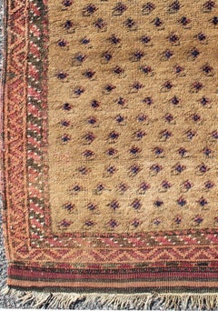 Tribal Afghan Antique Beluch Prayer Rug with All-Over Paisley Pattern in Camel