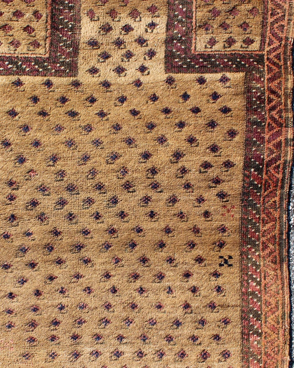 Tribal Afghan Antique Beluch Prayer Rug with All-Over Paisley Pattern in Camel In Excellent Condition In Atlanta, GA