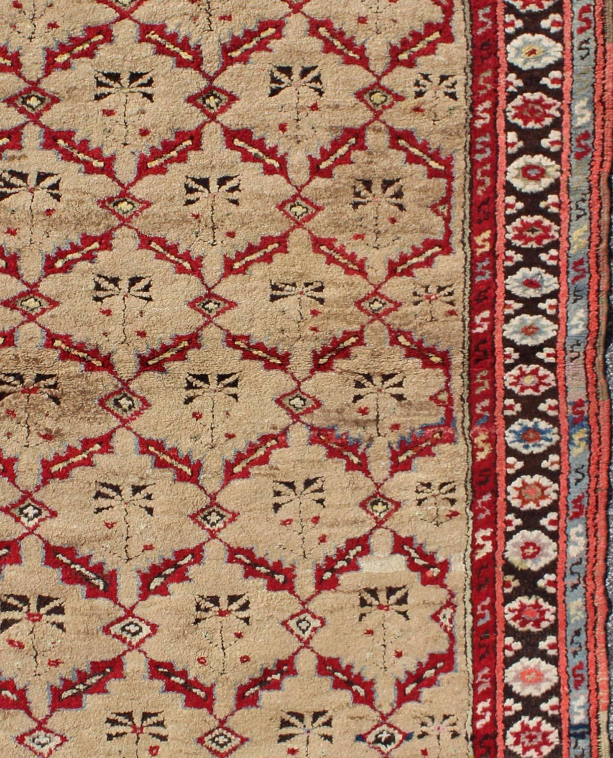 Hand-Knotted Antique 1930's Turkish Oushak Rug with All-Over Lattice & Geometric Design For Sale