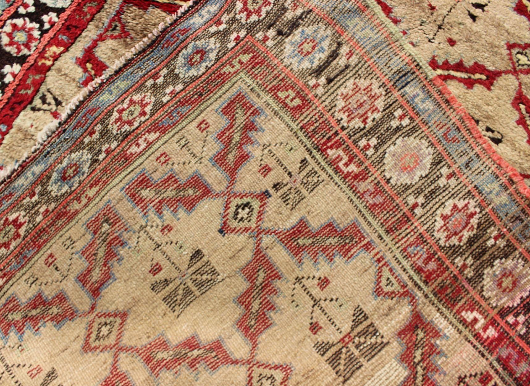 Mid-20th Century Antique 1930's Turkish Oushak Rug with All-Over Lattice & Geometric Design For Sale