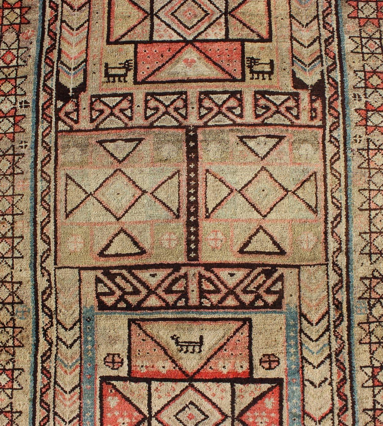 Persian Tribal Antique Serab Runner with Colorful Geometric Pattern
