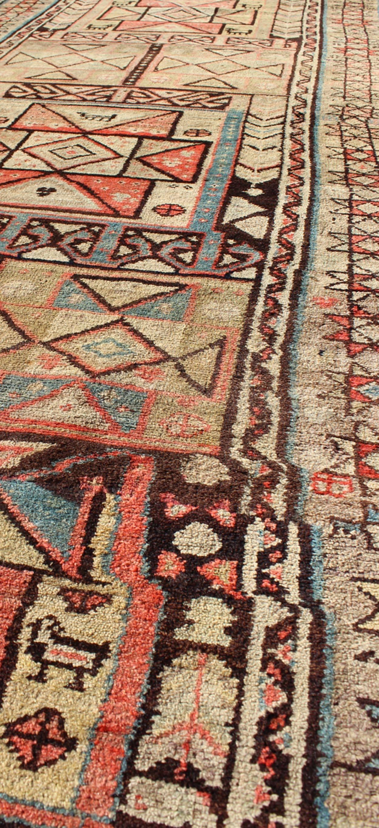 Tribal Antique Serab Runner with Colorful Geometric Pattern In Good Condition In Atlanta, GA