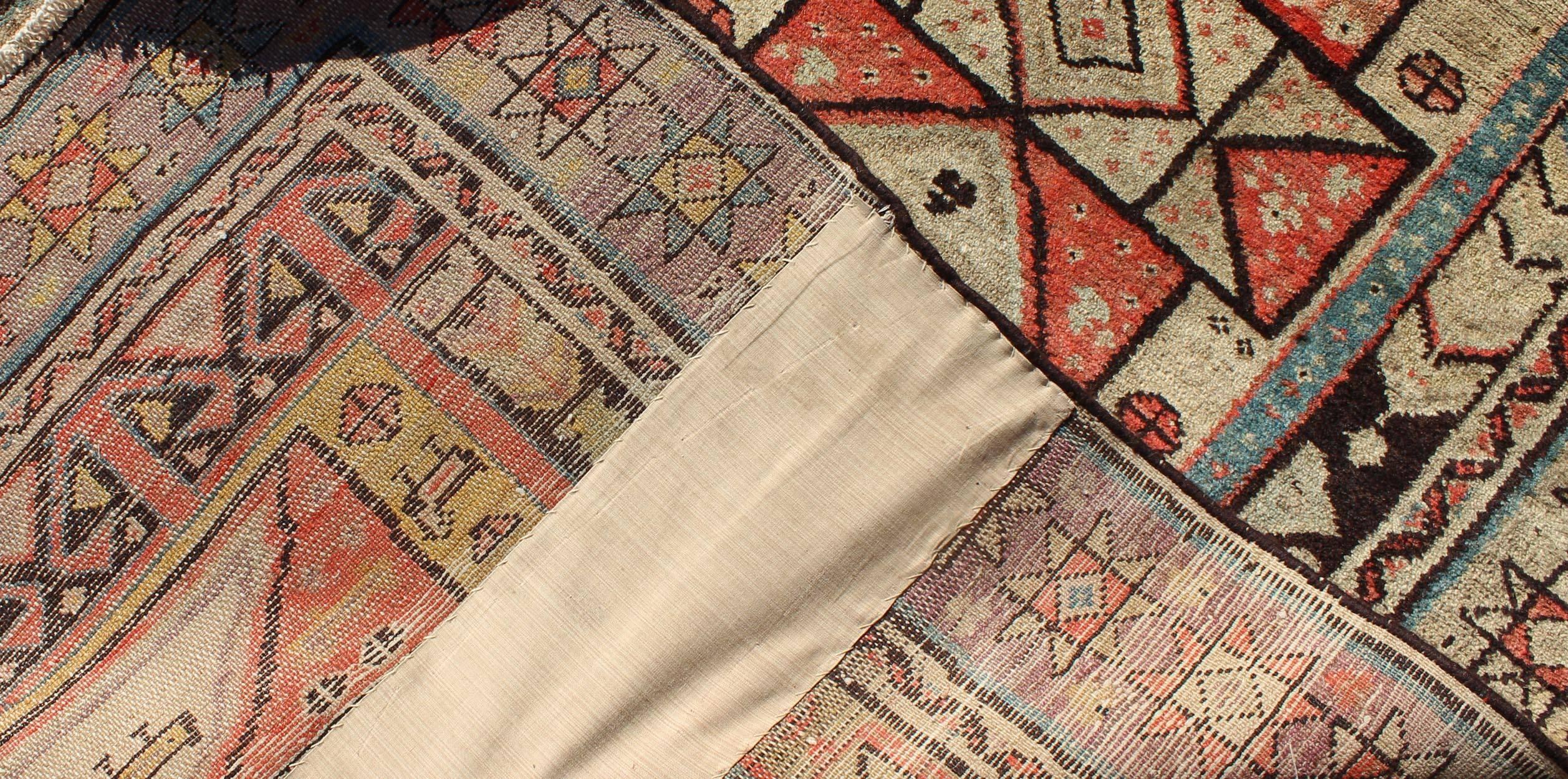 Early 20th Century Tribal Antique Serab Runner with Colorful Geometric Pattern