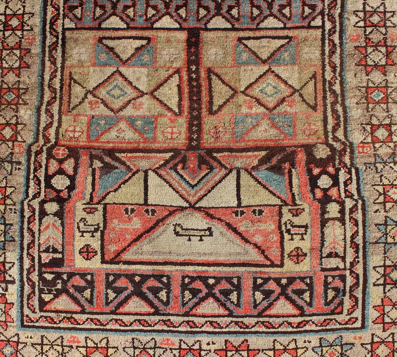 Wool Tribal Antique Serab Runner with Colorful Geometric Pattern