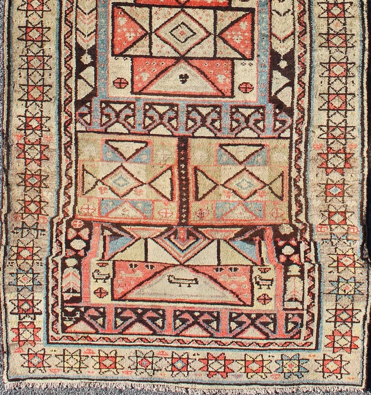 Tribal Antique Serab Runner with Colorful Geometric Pattern 1