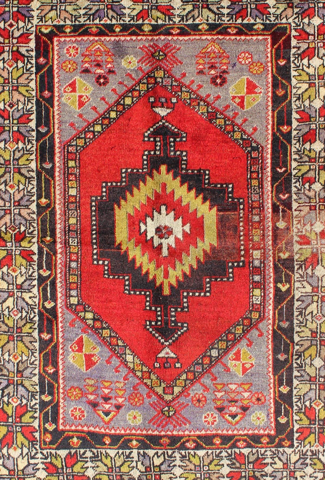 Turkish Early 20th Century Antique Oushak Rug from Turkey with Multicolored Geometrics For Sale