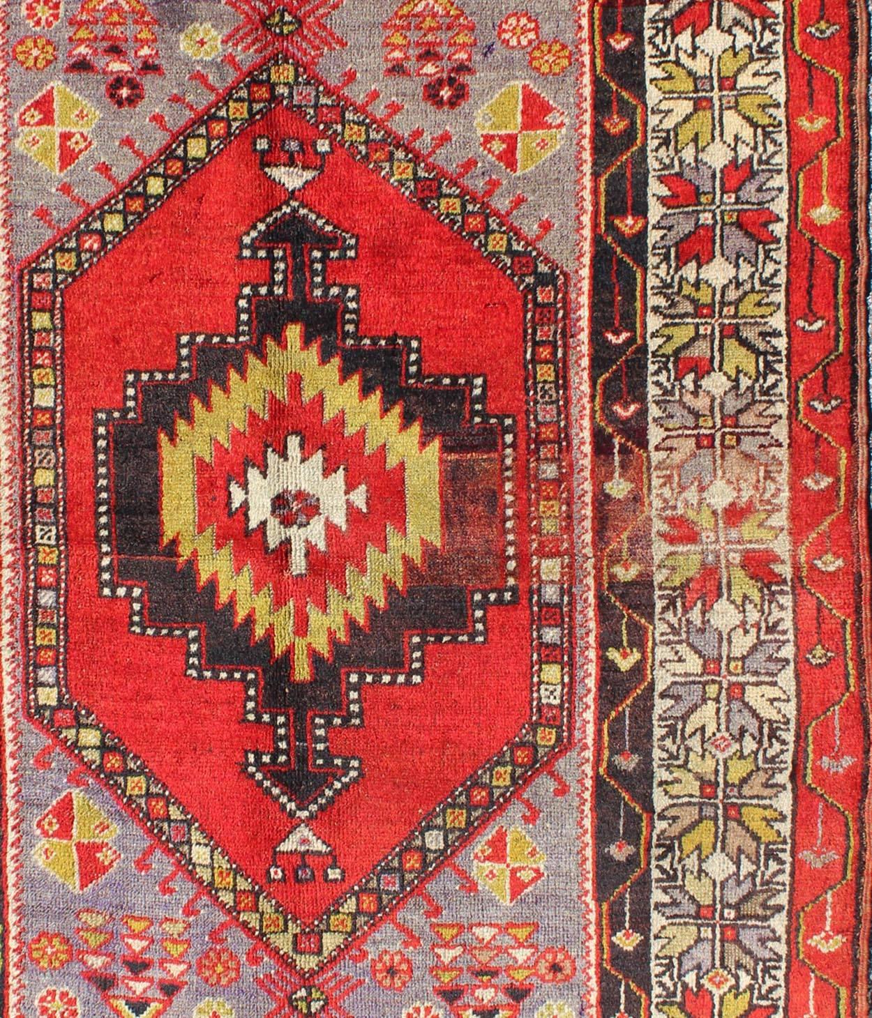 Hand-Knotted Early 20th Century Antique Oushak Rug from Turkey with Multicolored Geometrics For Sale