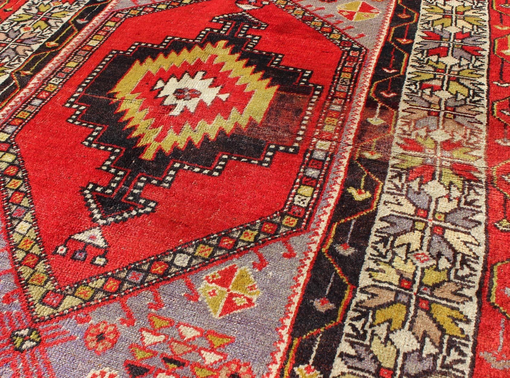 Early 20th Century Antique Oushak Rug from Turkey with Multicolored Geometrics In Good Condition For Sale In Atlanta, GA