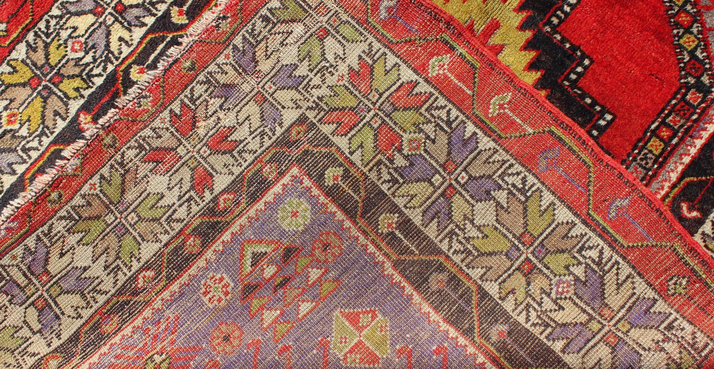 Wool Early 20th Century Antique Oushak Rug from Turkey with Multicolored Geometrics For Sale