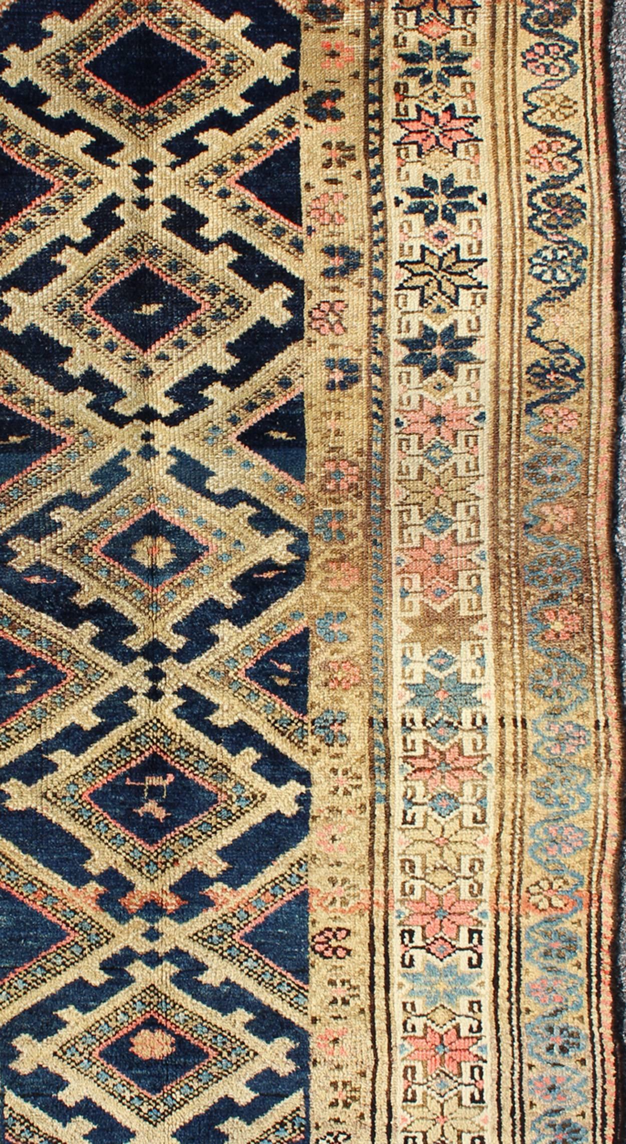 Hand-Knotted Antique Early 20th Century Persian Hamadan Rug with Diamond Medallions