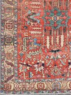 Antique All Over Serapi Goravan Rug in Soft Red, Yellow, L. Blue & L. Green