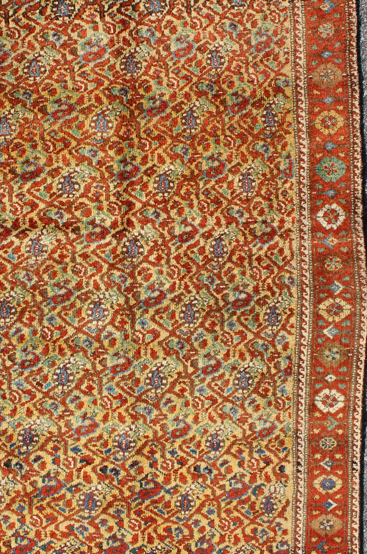 Persian Unique Antique Serab Rug with Cream Background and Flowers or Paisley Pattern For Sale
