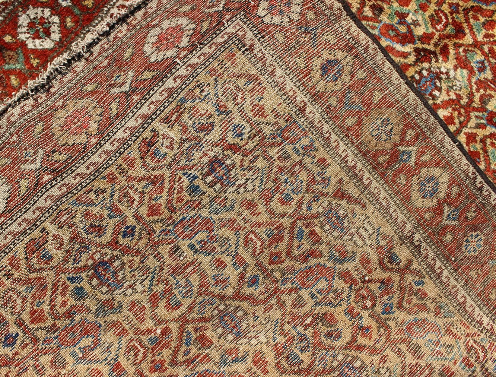 Early 20th Century Unique Antique Serab Rug with Cream Background and Flowers or Paisley Pattern For Sale