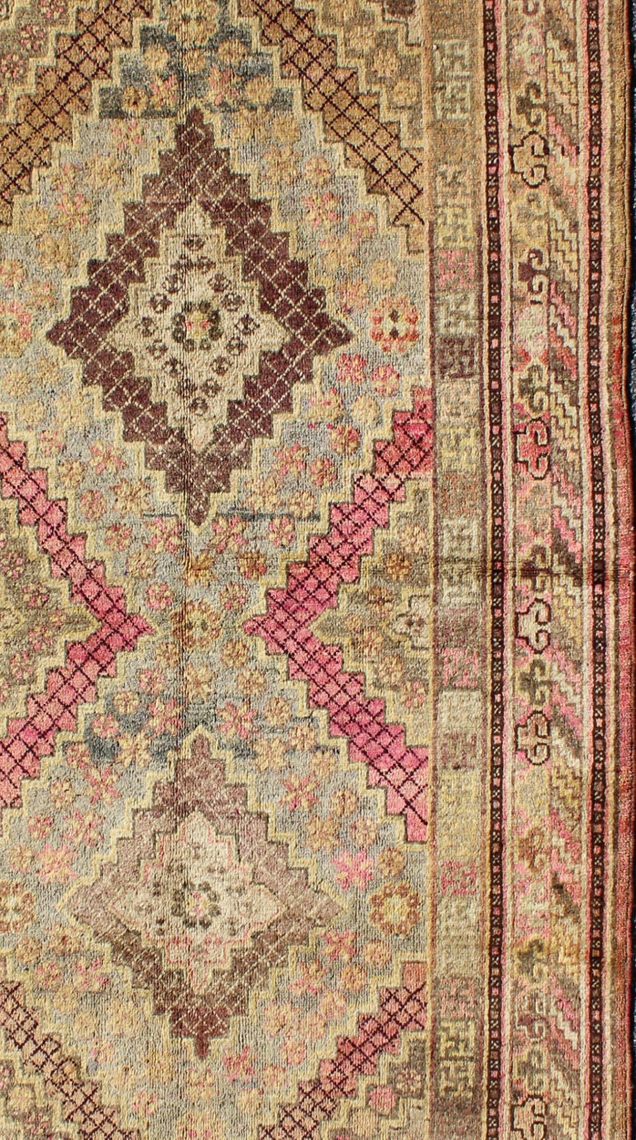Hand-Knotted Early 20th Century Antique Khotan Rug with Paired Diamond Medallions in Wine Red For Sale