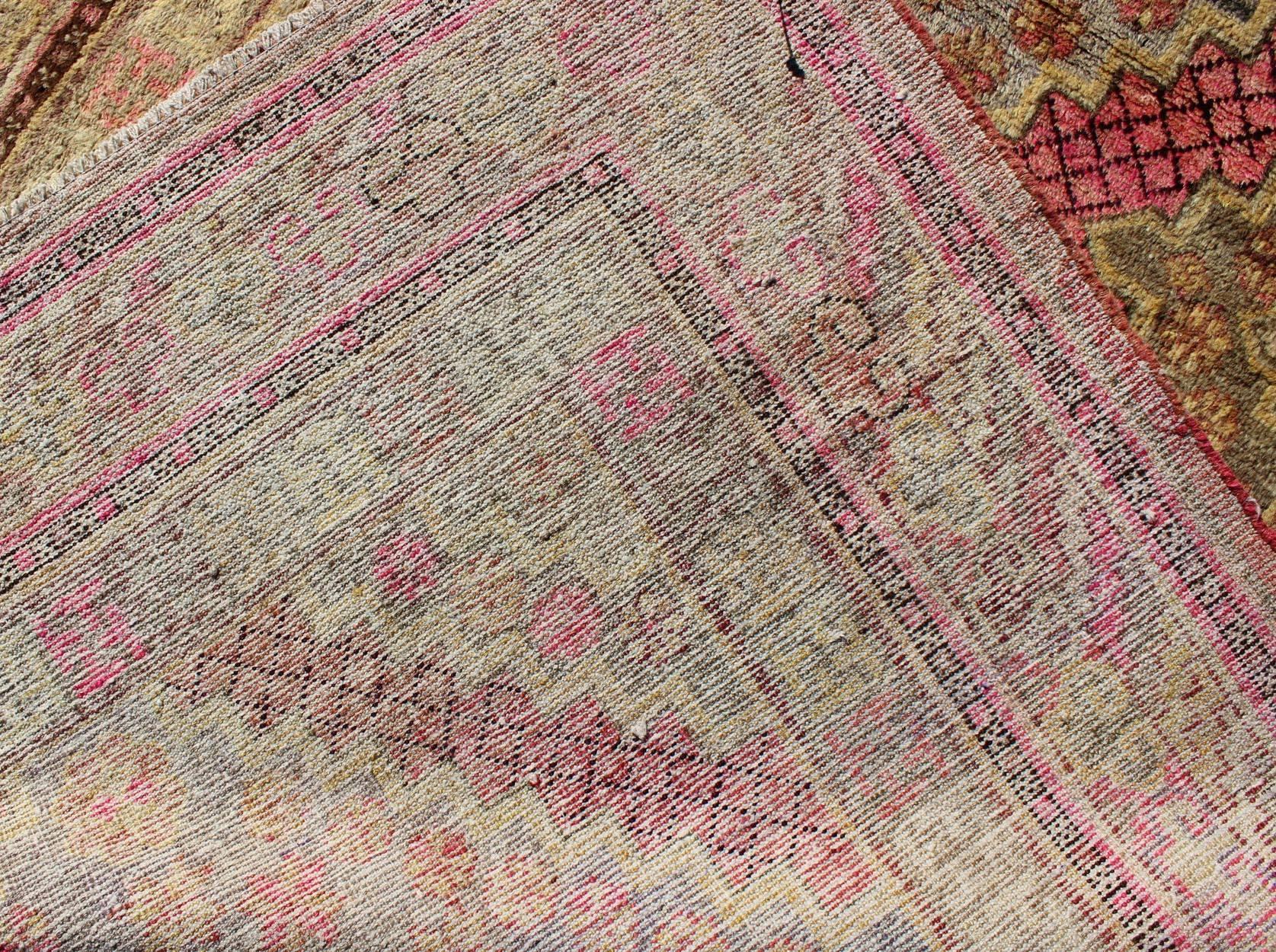 Early 20th Century Antique Khotan Rug with Paired Diamond Medallions in Wine Red For Sale 1