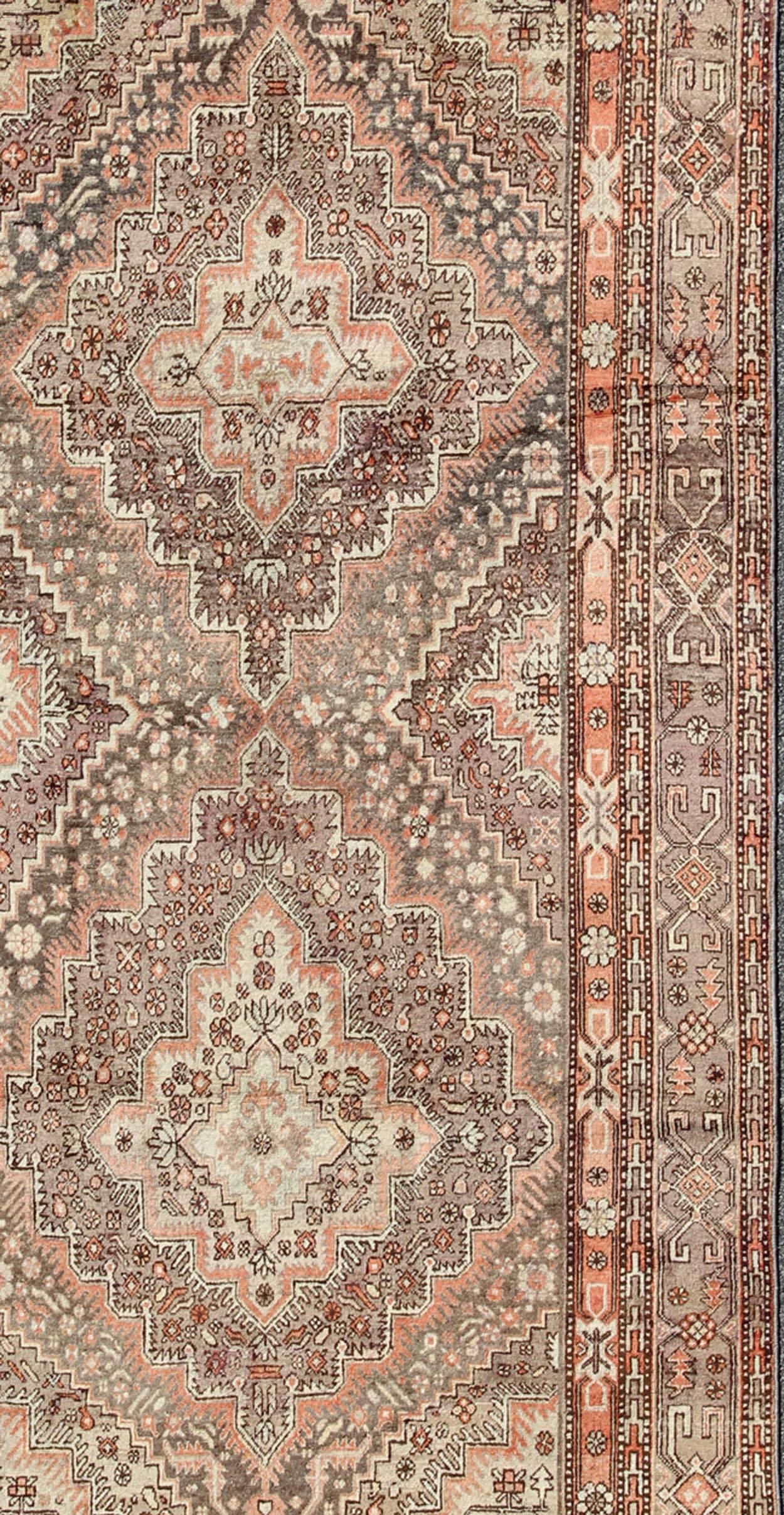 Hand-Knotted Early 20th Century Antique Khotan Rug with Paired Medallions in Gray and Red For Sale