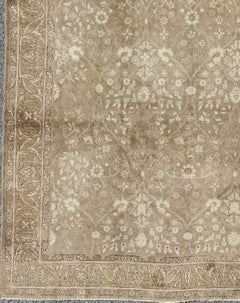 Midcentury Vintage Turkish Oushak Rug with All-Over Botanical Pattern in Neutral