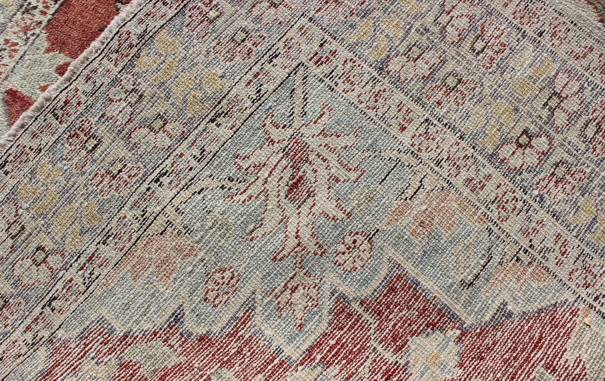 Mid-20th Century Vintage Turkish Sivas Fine Rug in Red, Light Blue, Gray & Light Yellow Green For Sale