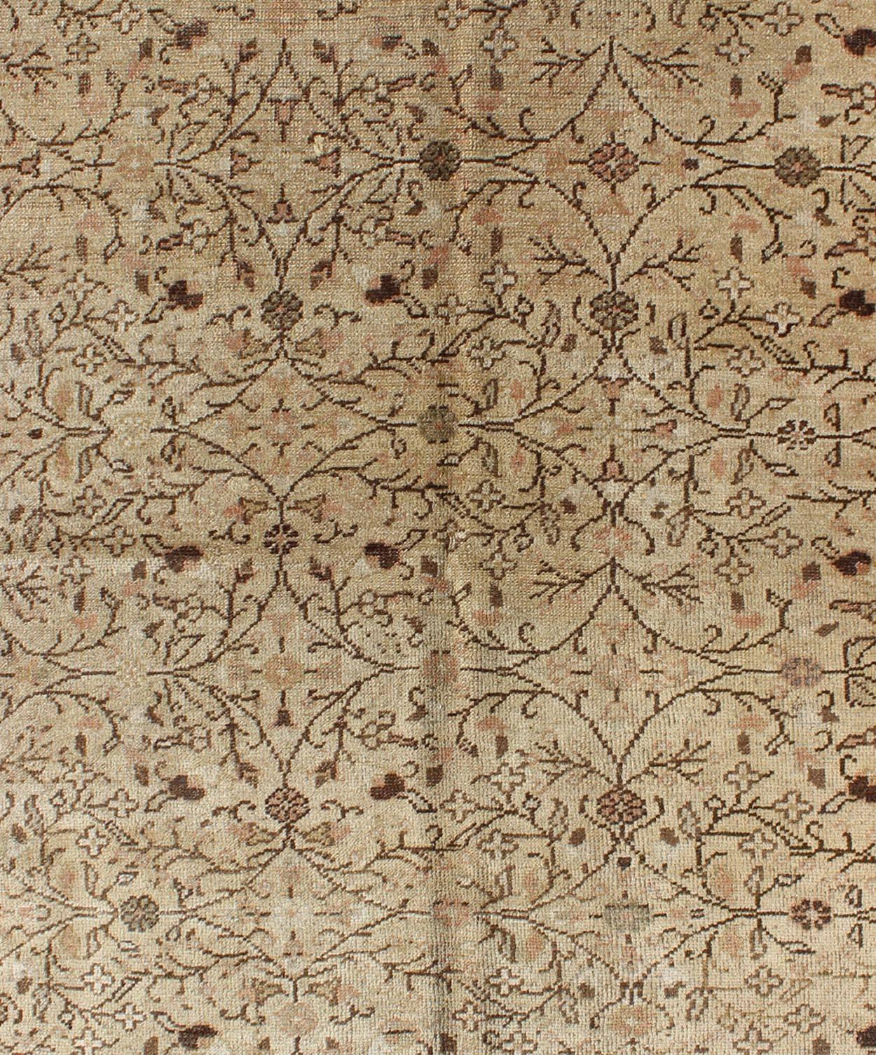 Hand-Knotted Vintage All-Over Floral Design Turkish Oushak Rug with Free-Flowing Pattern For Sale