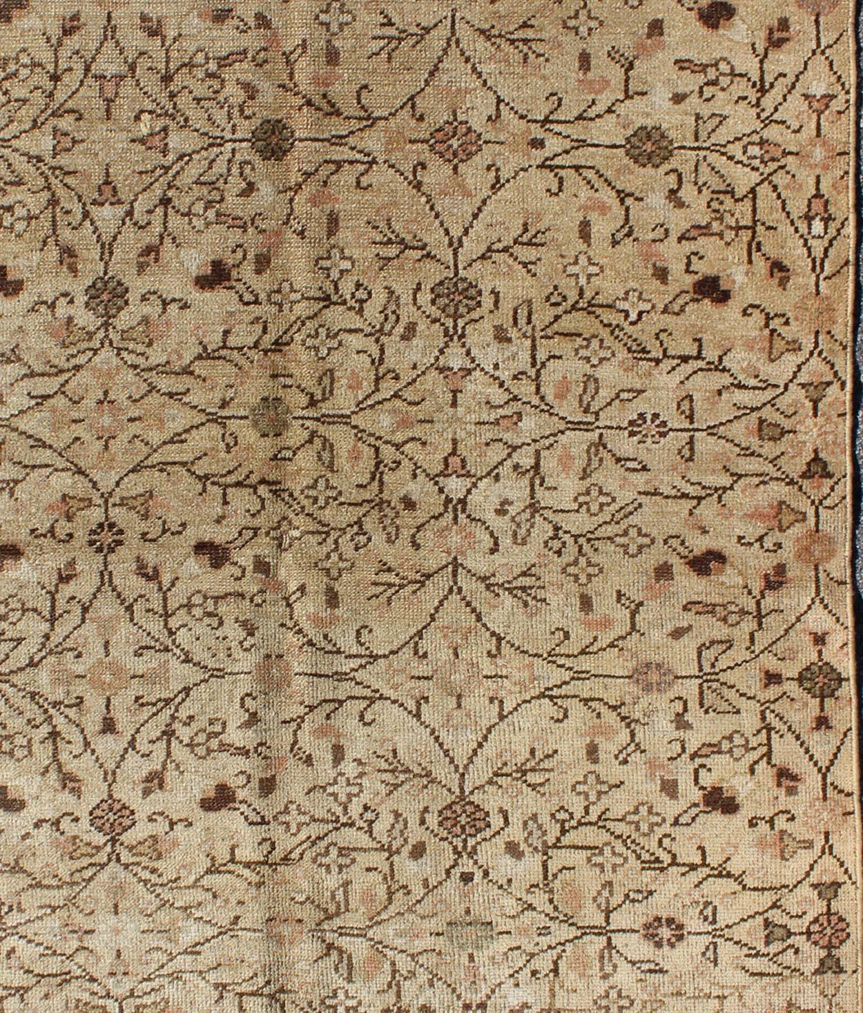 Vintage All-Over Floral Design Turkish Oushak Rug with Free-Flowing Pattern In Excellent Condition For Sale In Atlanta, GA