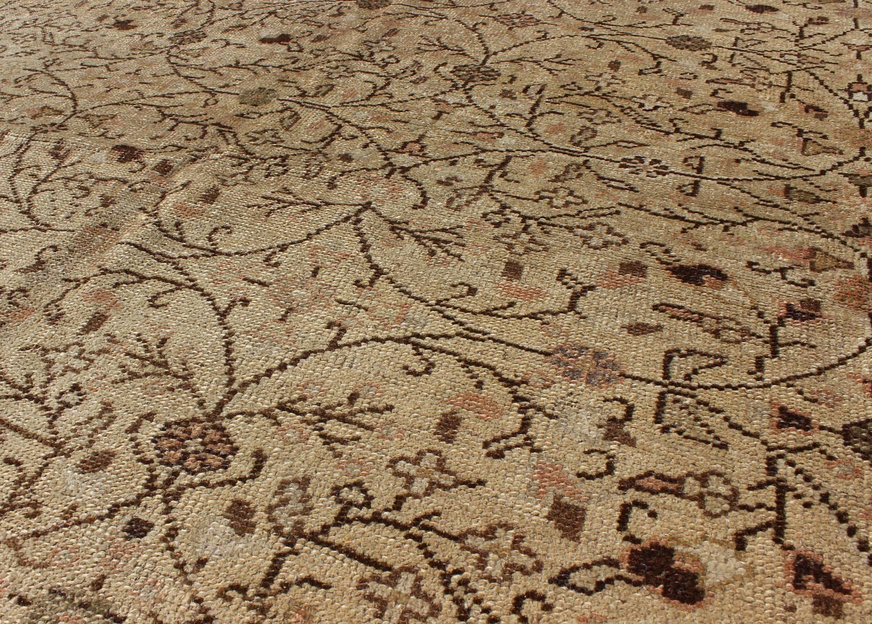 20th Century Vintage All-Over Floral Design Turkish Oushak Rug with Free-Flowing Pattern For Sale