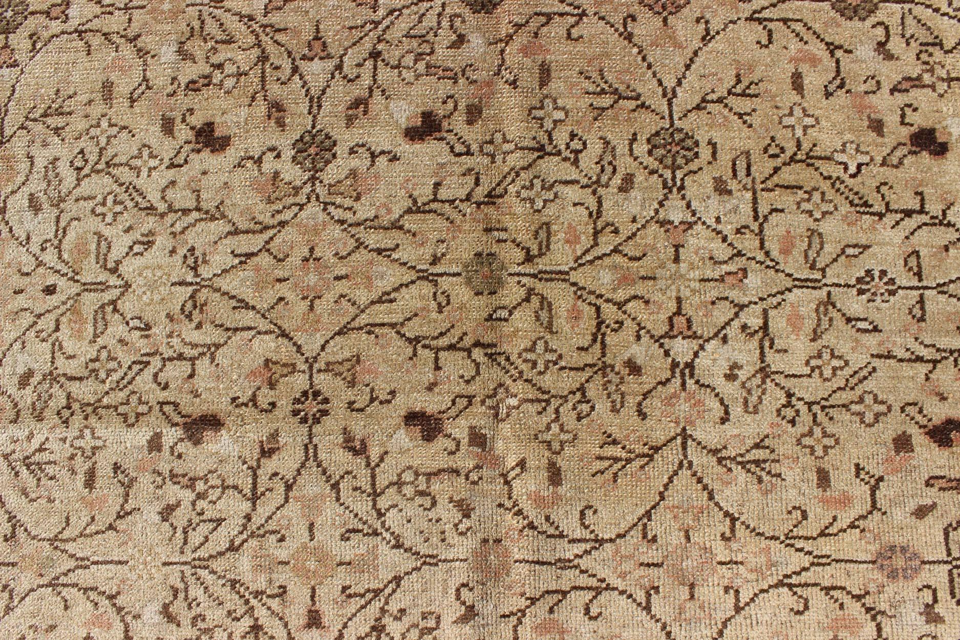 Wool Vintage All-Over Floral Design Turkish Oushak Rug with Free-Flowing Pattern For Sale