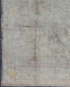 Muted Vintage Turkish Oushak Rug with Central Medallion in Gray, Ivory, Brown