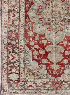 Vintage Hand Knotted Turkish Oushak Rug with Medallion Floral Design