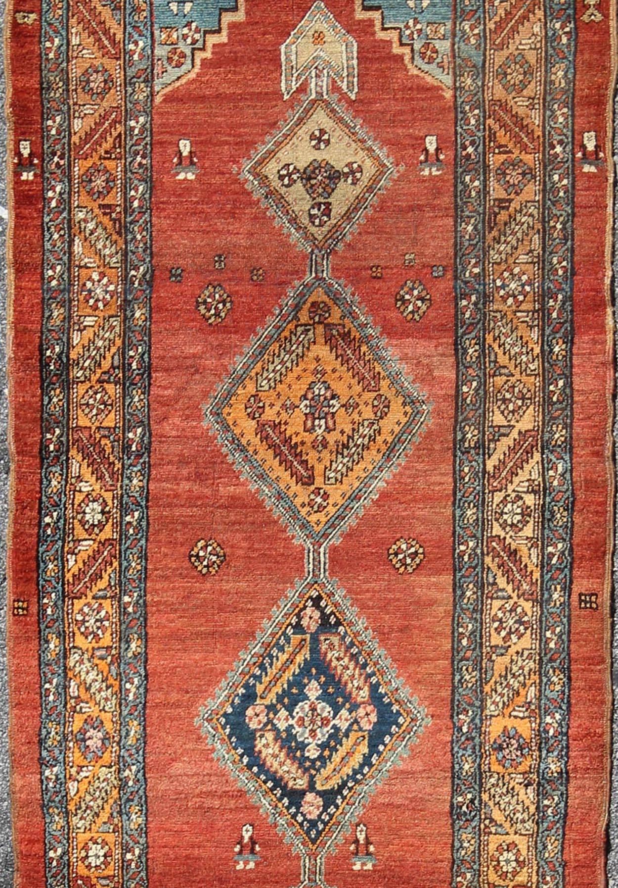 Hand-Knotted Late 19th Century Antique Persian Bakshaish Rug with Tribal Medallions in Red For Sale