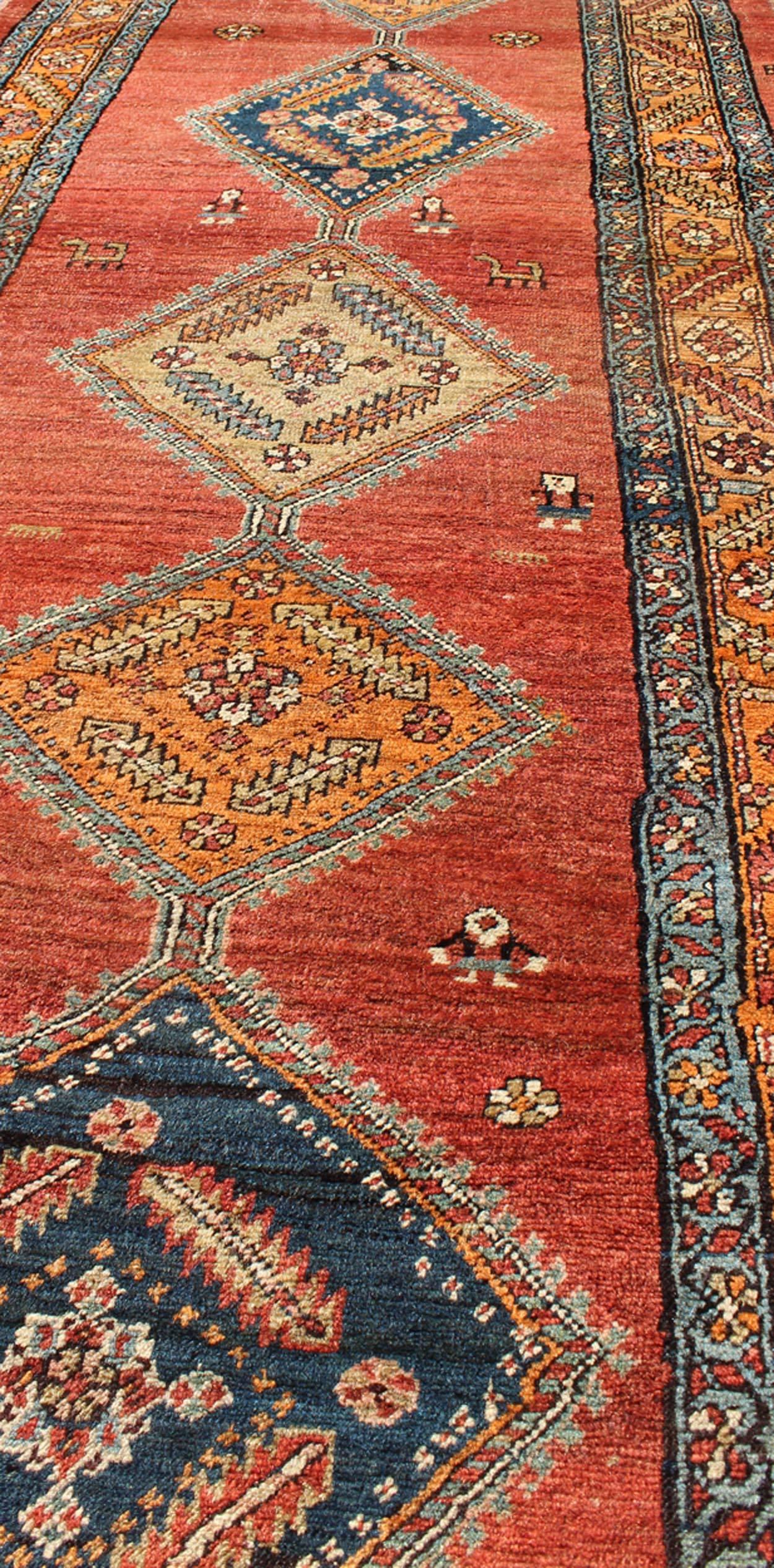 Wool Late 19th Century Antique Persian Bakshaish Rug with Tribal Medallions in Red For Sale