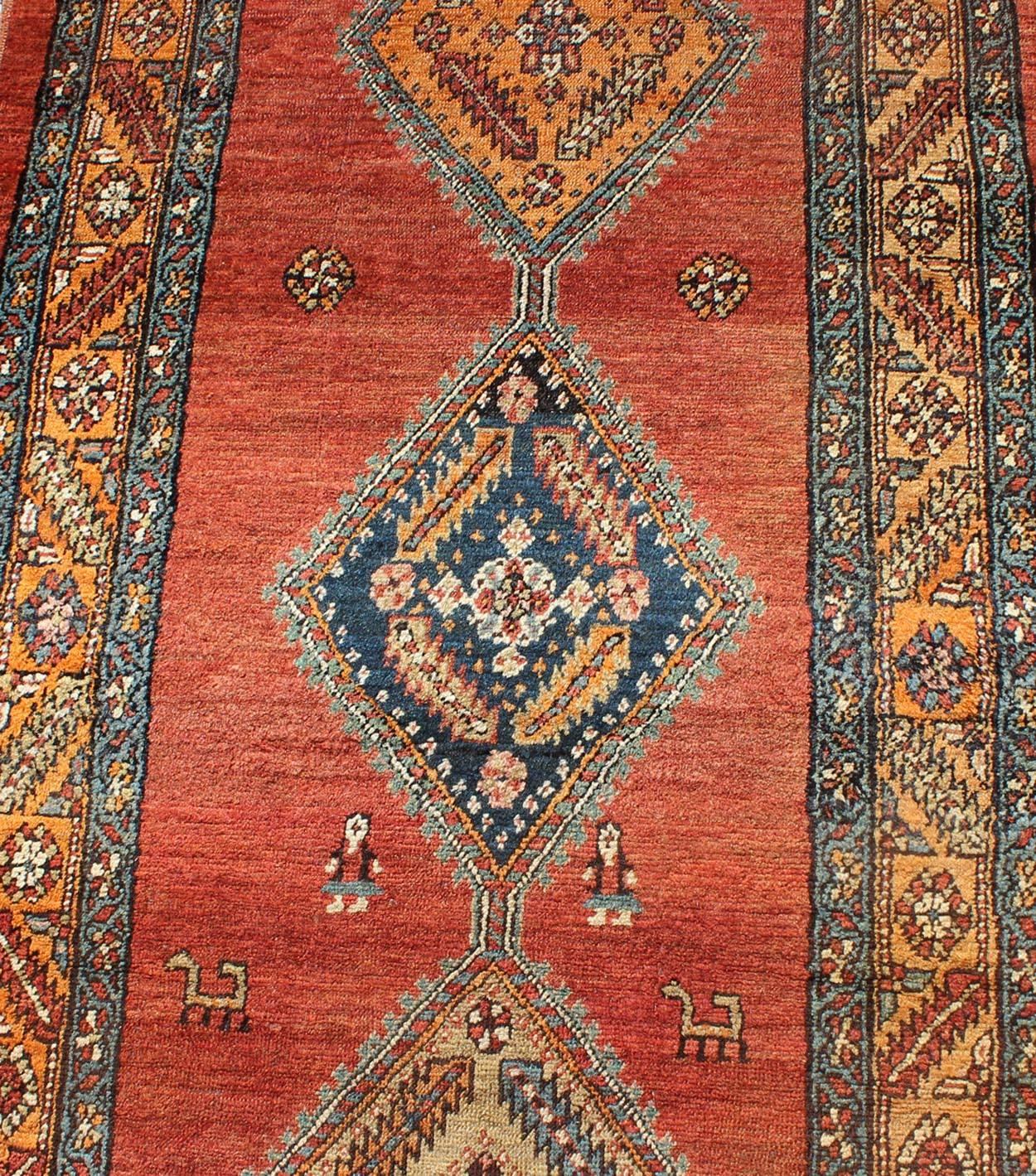 Late 19th Century Antique Persian Bakshaish Rug with Tribal Medallions in Red For Sale 1