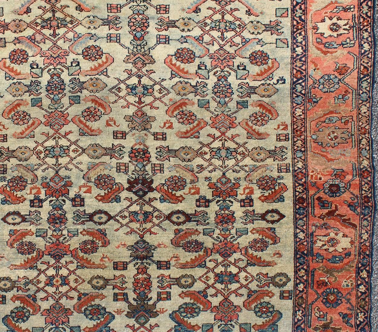 Antique Persian Malayer Rug with All-Over Sub-Geometric Design in Red and Blue In Good Condition For Sale In Atlanta, GA