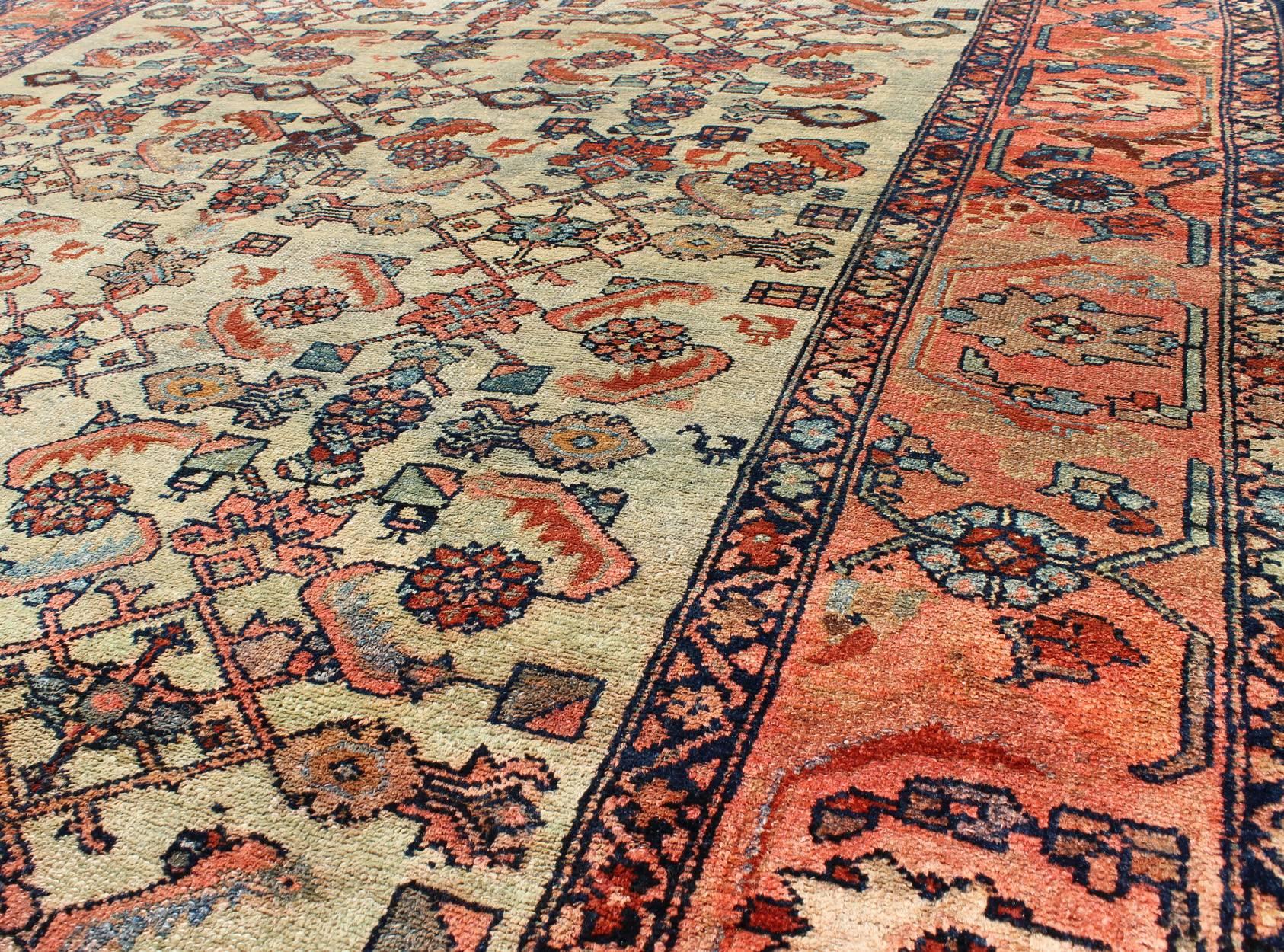 Early 20th Century Antique Persian Malayer Rug with All-Over Sub-Geometric Design in Red and Blue For Sale