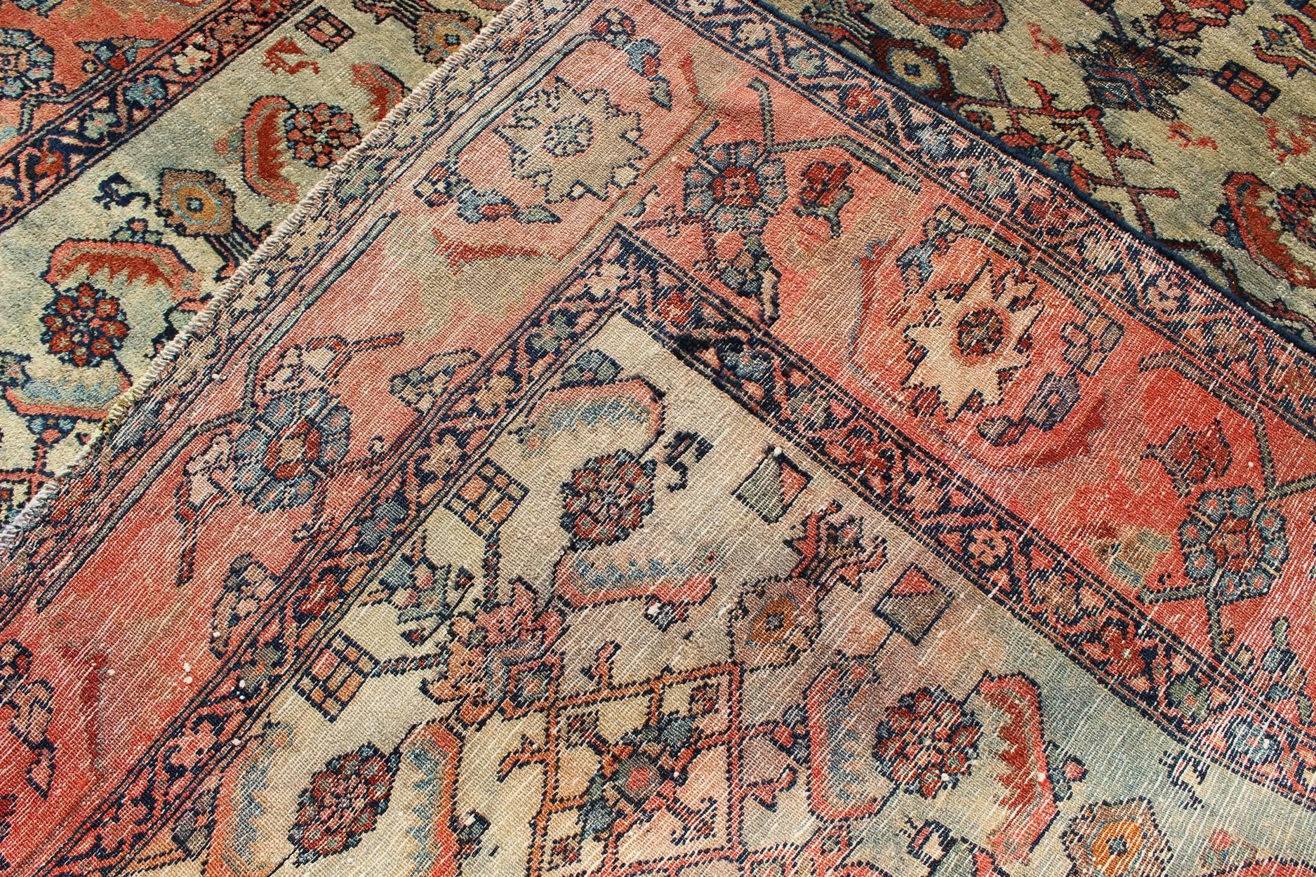 Lana Antico tappeto persiano Malayer con disegno sub-geometrico in rosso e blu. in vendita