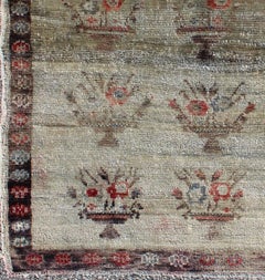 Midcentury Turkish Oushak Rug with All-Over Flower Bouquet Pattern