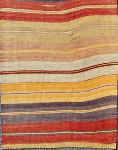 Colorful Vintage Turkish Kilim Rug with Horizontal Stripe Design
