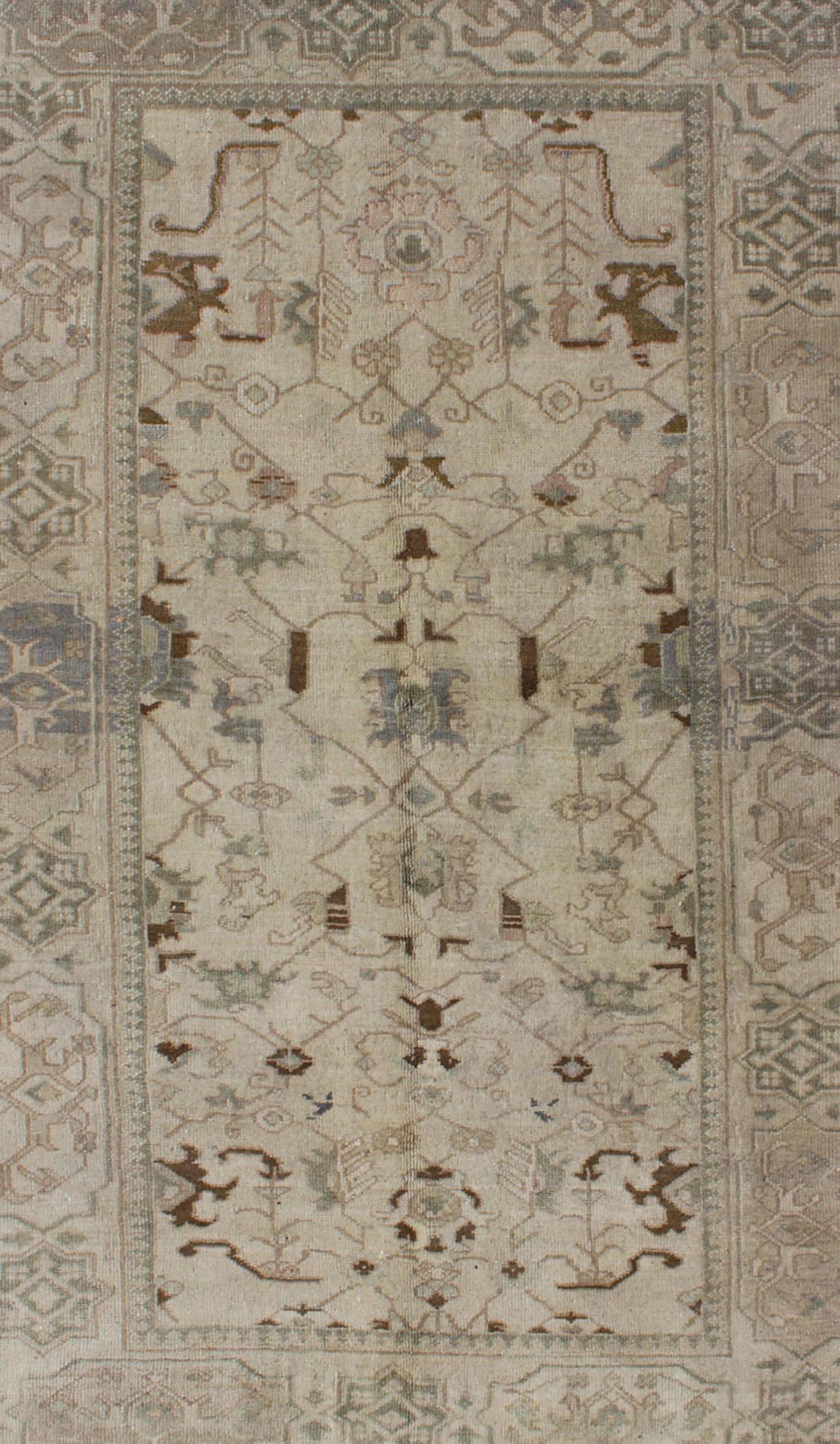 Hand-Knotted Vintage Turkish Oushak Rug with All-Over Sub-Geometric and Tribal Design For Sale