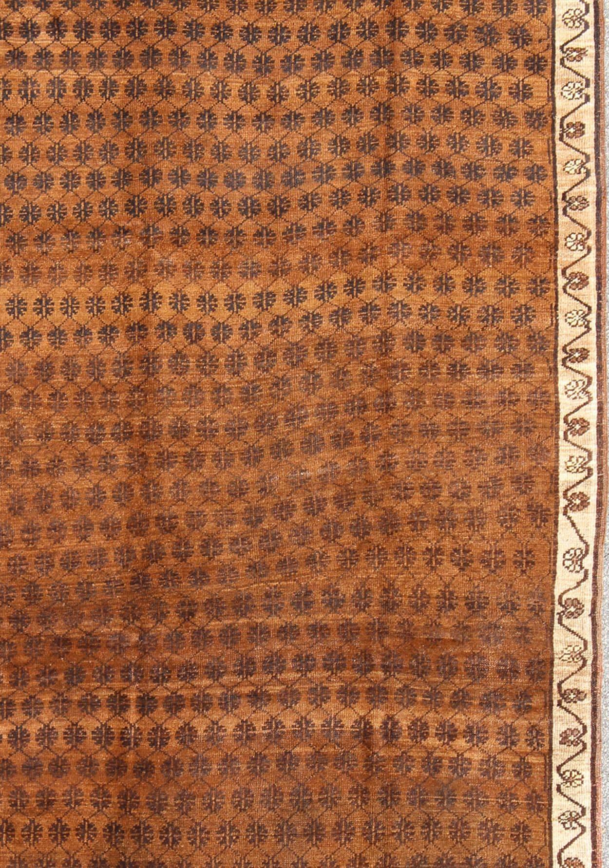 Vintage Turkish Kars Rug with Modern Latticework Pattern in Shades of Brown In Good Condition For Sale In Atlanta, GA
