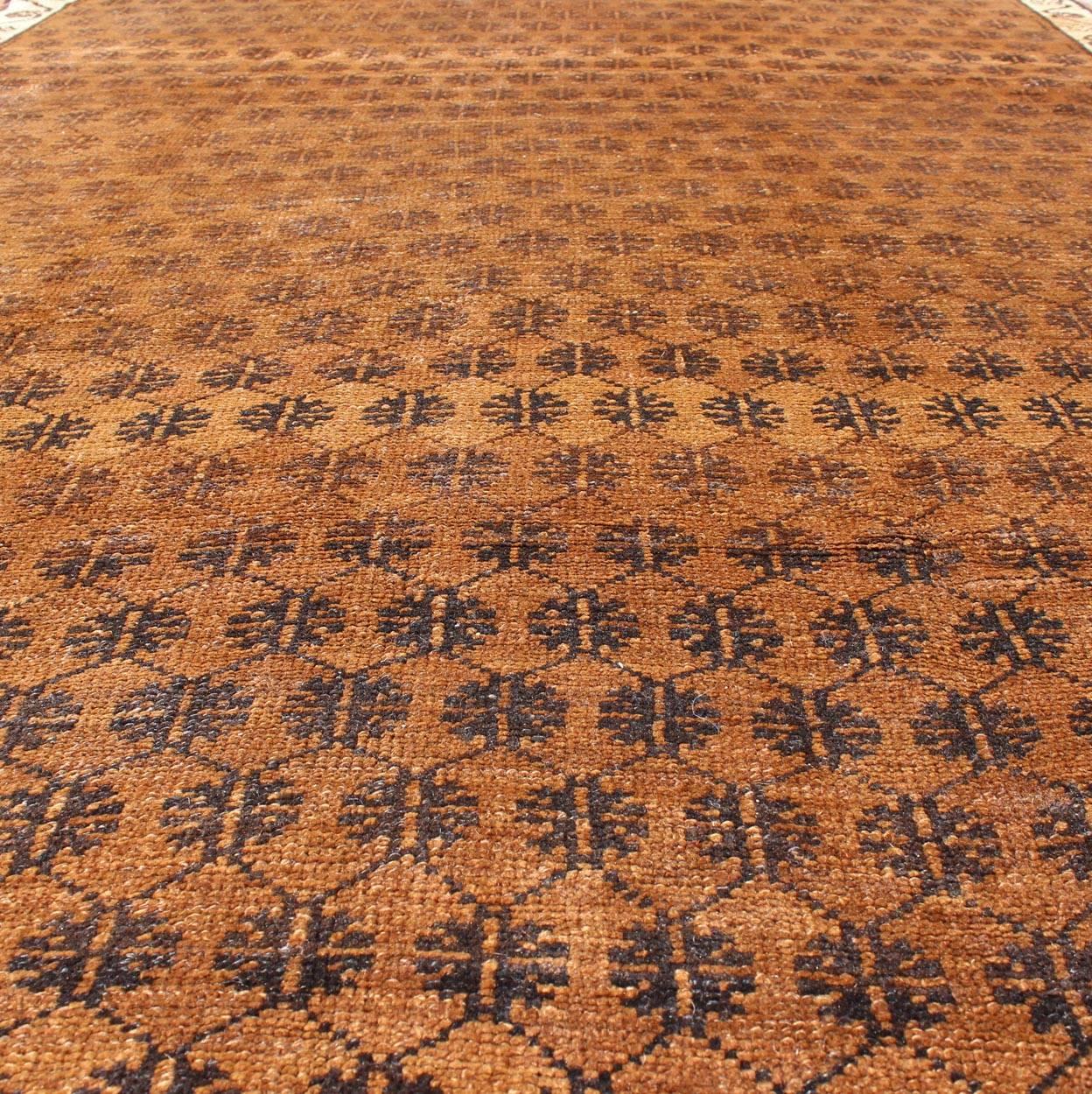 Wool Vintage Turkish Kars Rug with Modern Latticework Pattern in Shades of Brown For Sale
