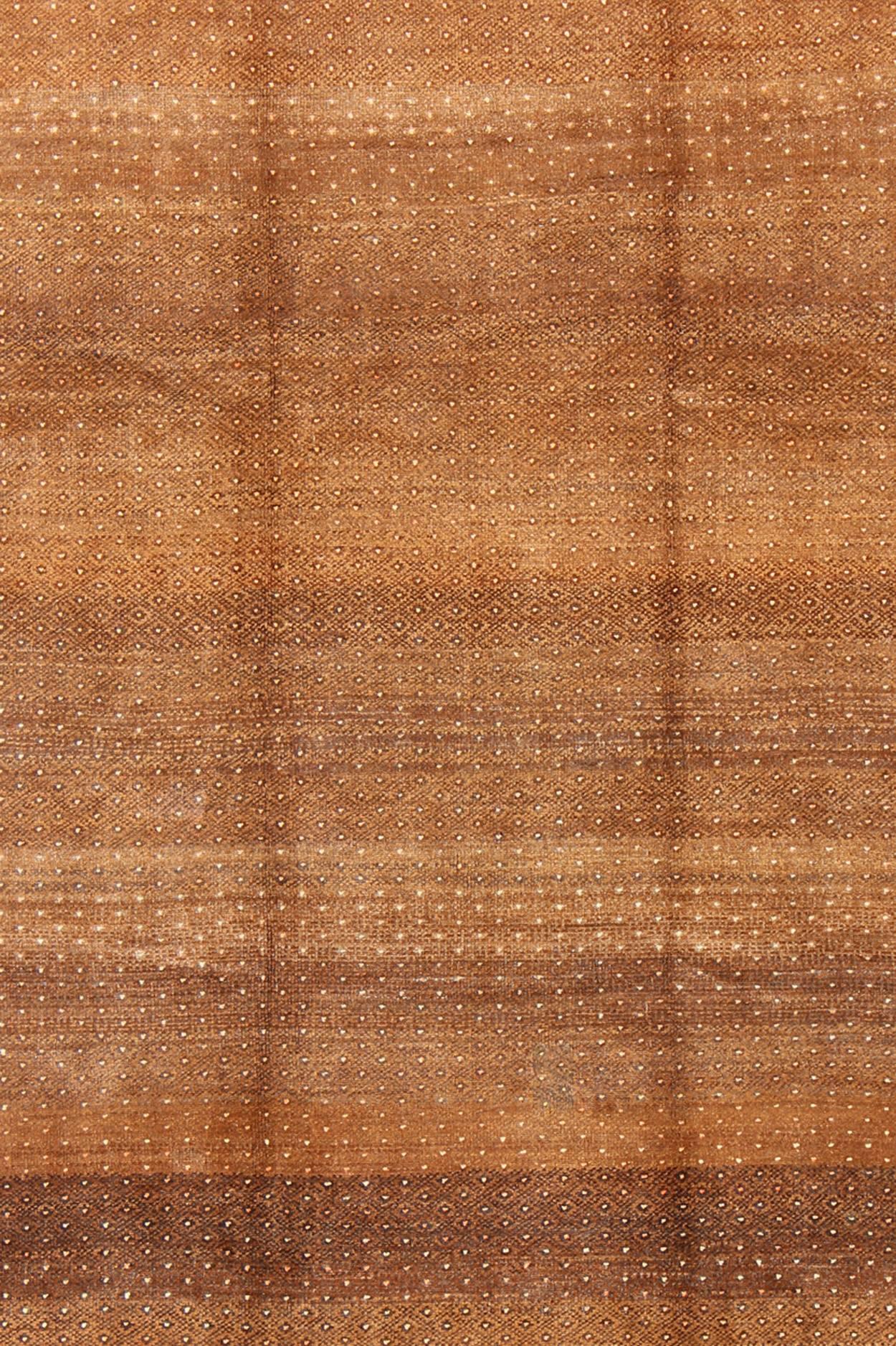 Oushak Vintage Turkish Rug With All-Over Modern Design in Shades of Brown For Sale