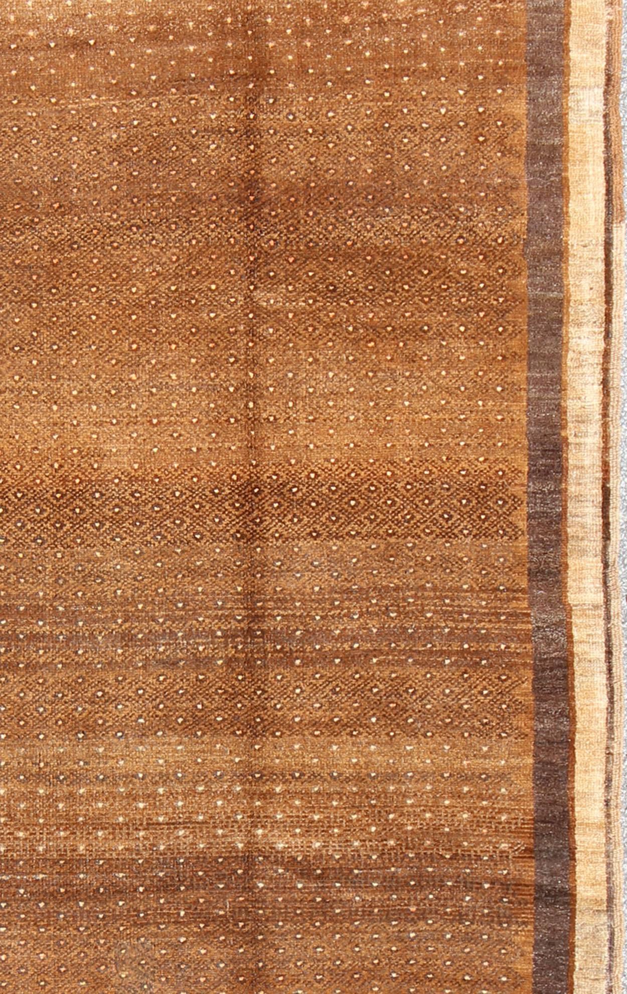 Hand-Knotted Vintage Turkish Rug With All-Over Modern Design in Shades of Brown For Sale